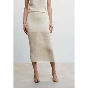 MNG Long Sequined Open Knit Skirt, Gold/Ivory Stretchy, Sexy Top Half Lined Sz M